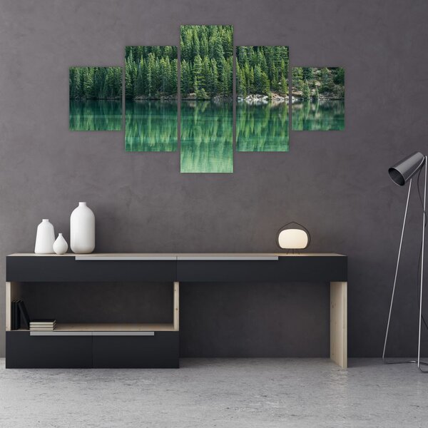 Obraz - Jehličnany u jezera (125x70 cm)