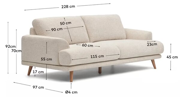 Kave Home Béžová trojmístná pohovka Karin 228 cm
