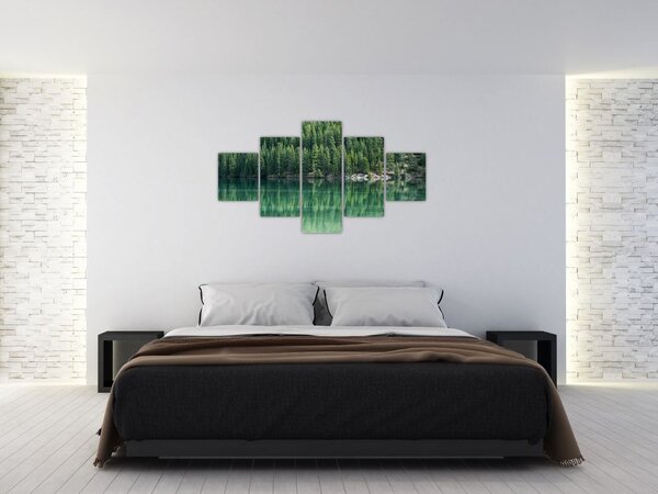 Obraz - Jehličnany u jezera (125x70 cm)