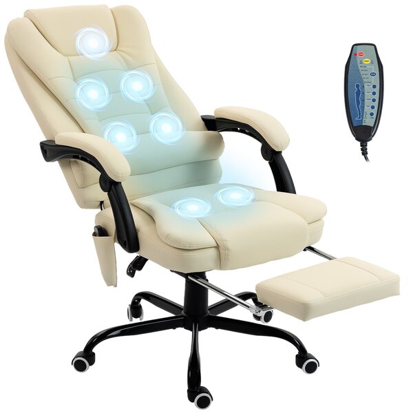 VINSETTO masážní kancelářské křeslo — ergonomické, výškově nastavitelné, polohovatelné opěradlo s kabelovým ovladačem, vysouvatelná opěrka nohou, 360°