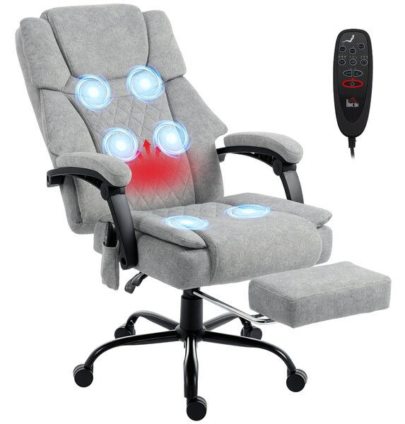 HOMCOM kancelářské křeslo s masáží — ergonomické polohovatelné vyhřívané manažerské křeslo, široké sedadlo, vzhled sametu, výškově nastavitelné, dálko