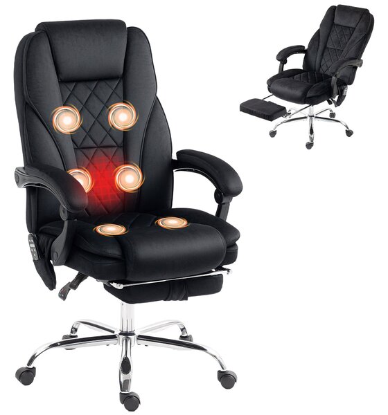 Masážní kancelářské křeslo Vinsetto — ergonomické polohovatelné křeslo s nastavitelnou výškou, kabelovým ovládáním, výsuvnou podnožkou, 360° otočné —