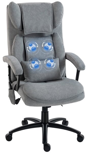HOMCOM ergonomická kancelářská židle s masáží a houpací funkcí — vysoké opěradlo, 4 hnětací uzly, bederní opora, potištěný samet, šedá | Aosom