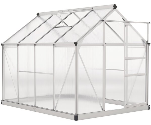 Outsunny hliníkový skleník, 4,79 m² (190 × 252 × 201 cm / 6'3" × 8'3" × 6'7"), základna, střešní ventilace, posuvné dveře, 4 mm UV-odolné panely – zah