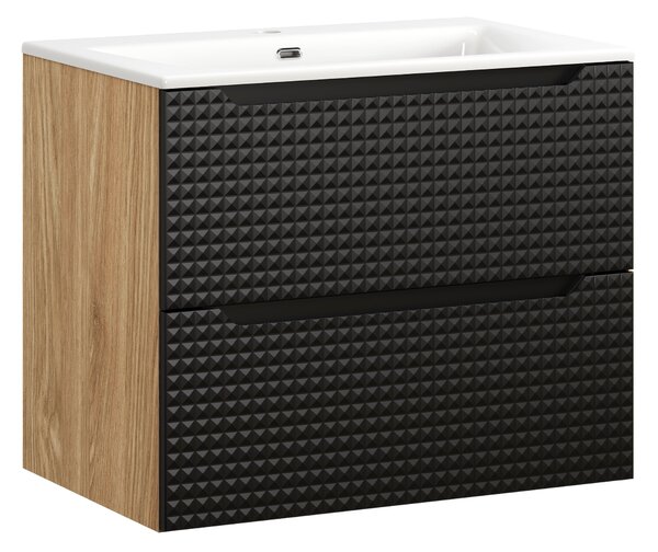 Comad Koupelnová skříňka s keramickým umyvadlem Luxor Black 70 cm - černá mat