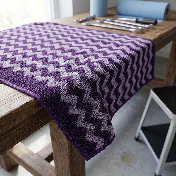 Jahu froté pracovní bavlněný ručník ZIG ZAG, fialový 230g/m2, 50x100cm
