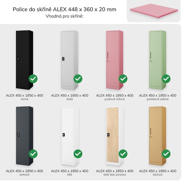 Kovová police pro ALEX, 448 x 360 x 20 mm, Fresh Style: pudrově růžová