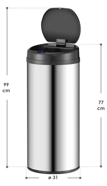 Automatický odpadkový koš 50 l se senzorem, nerez, stříbrný