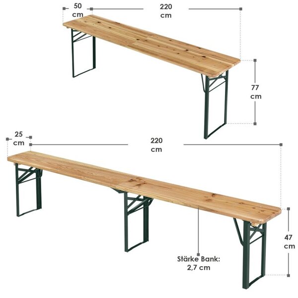 Pivní set 220 cm z jedlového dřeva, skládací, nosnost 250 kg