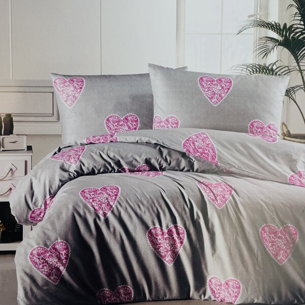 Povlečení bavlněné Love růžové - 1x Polštář 90x70cm, 1x Přikrývka 140x200cm