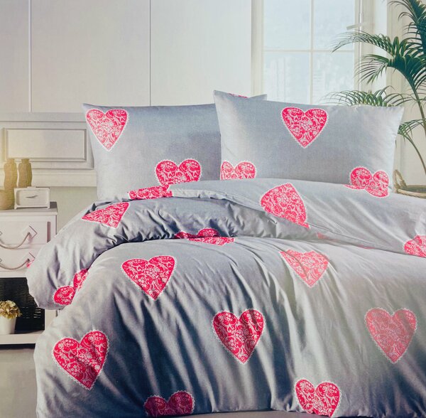 Povlečení bavlněné Love červené - 1x Polštář 90x70cm, 1x Přikrývka 140x200cm