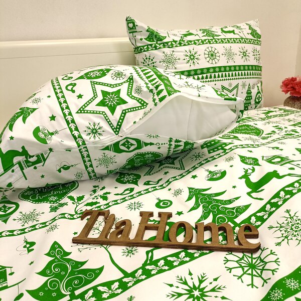 Povlečení bavlněné Vánoční povlečení Christmas zelené - 1x Polštář 90x70cm, 1x Přikrývka 140x200cm