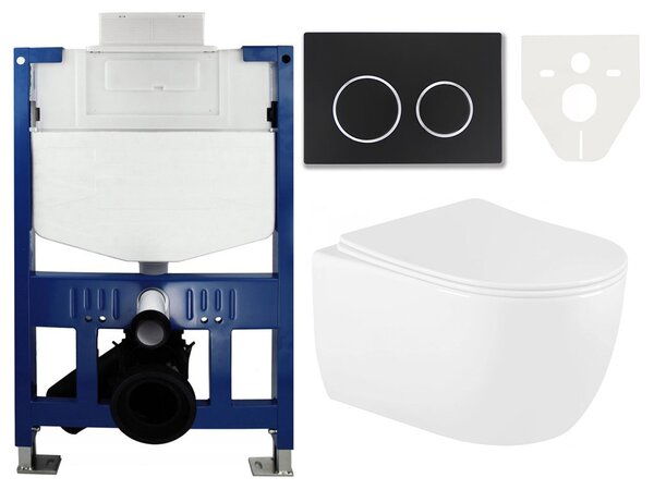 MEXEN - Fenix XS-U podomítkový rám pro závěsné WC - 60850 + MEXEN - Fenix 07 XS tlačítko pro splachování - černá + MEXEN - Carmen WC mísa Rimless, WC…