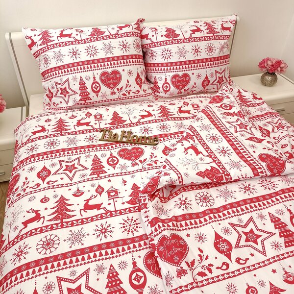 Povlečení bavlněné Vánoční povlečení Santa červený - 1x Polštář 90x70cm, 1x Přikrývka 140x200cm