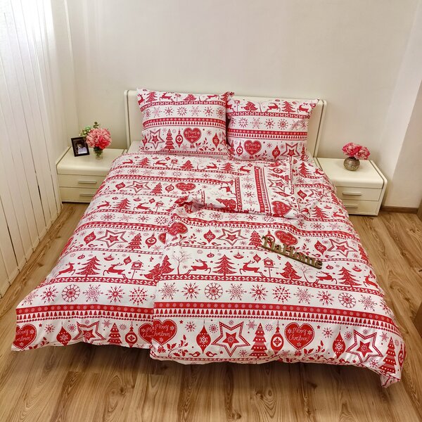 Povlečení bavlněné Vánoční povlečení Santa červený - 1x Polštář 90x70cm, 1x Přikrývka 140x200cm