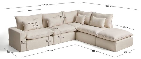 Kave Home Terakotová rohová pohovka Anarela 347 cm s odnímatelným potahem, pravá