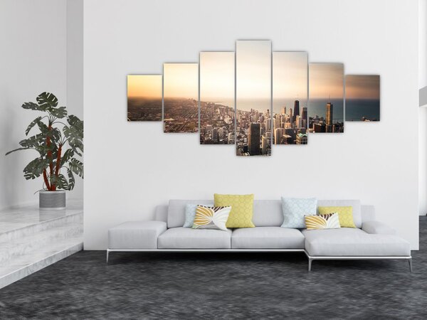 Obraz západu slunce nad městem (210x100 cm)