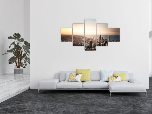 Obraz západu slunce nad městem (125x70 cm)