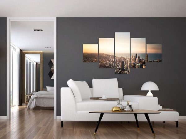 Obraz západu slunce nad městem (125x70 cm)