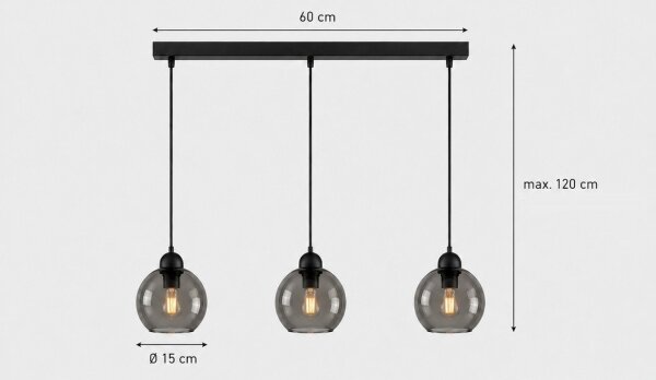 Lustr na lanku UNO 3xE27/60W/230V černá/kouřová