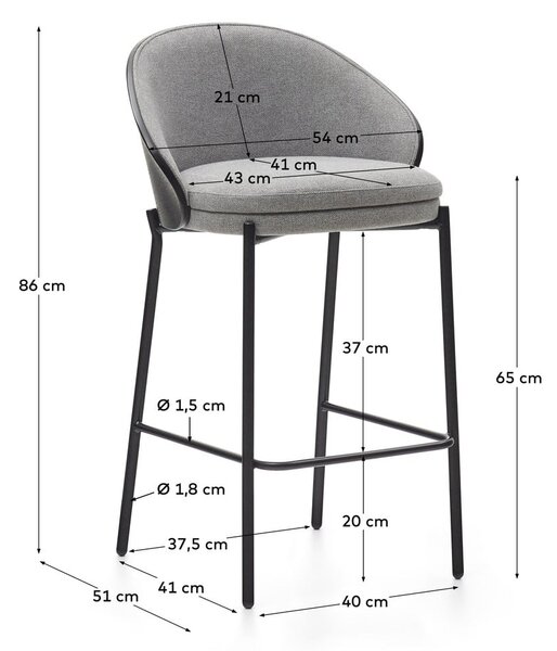 Černo-šedá barová židle (výška sedáku 65 cm) Eamy – Kave Home