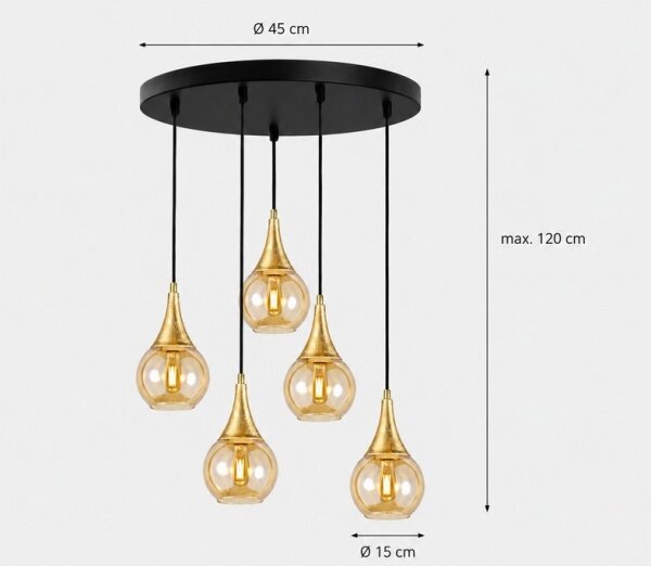 Lustr na lanku LACRIMA HONEY 5xE27/60W/230V pr. 45 cm