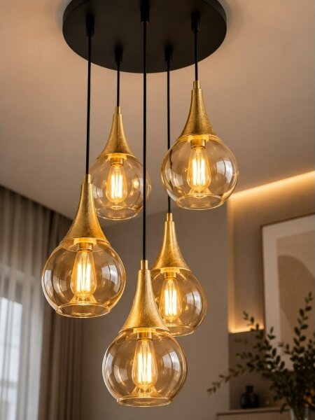 Lustr na lanku LACRIMA HONEY 5xE27/60W/230V pr. 45 cm