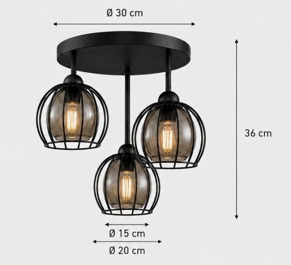 Přisazený lustr SOLO BLACK 3xE27/60W/230V pr. 30 cm