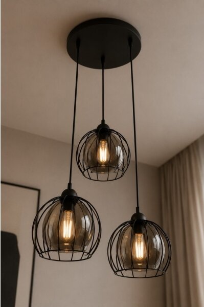 Lustr na lanku SOLO BLACK 3xE27/60W/230V pr. 30 cm