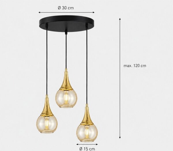 Lustr na lanku LACRIMA HONEY 3xE27/60W/230V pr. 30 cm