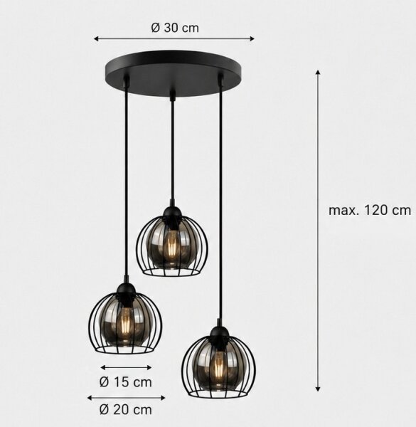 Lustr na lanku SOLO BLACK 3xE27/60W/230V pr. 30 cm