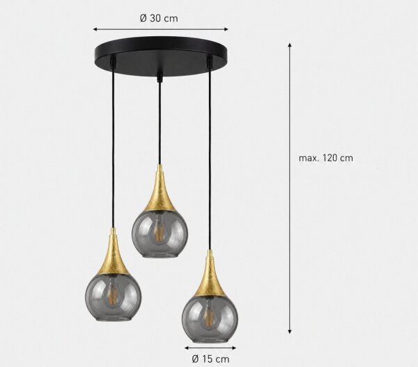 Lustr na lanku LACRIMA SMOKY 3xE27/60W/230V pr. 30 cm