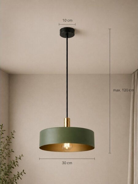 Lustr na lanku HAKI 1xE27/60W/230V zelená/černá/lesklý chrom