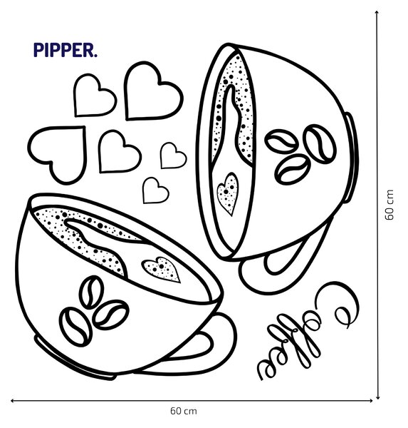 PIPPER. Samolepka na zeď "Kávové šálky - průsvitné"