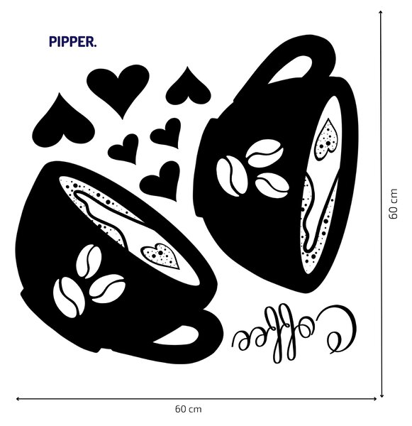 PIPPER. Samolepka na zeď "Kávové šálky - černé"