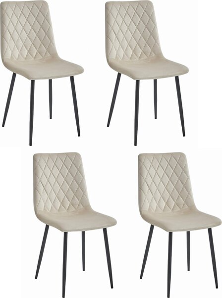 Židle SCANNO béžová potažená velurem, s kovovými nohami do obývacího pokoje, kanceláře, ložnice, jídelny, 4 kusy, rozměry 45x89x53 cm, nosnost do 110 kg