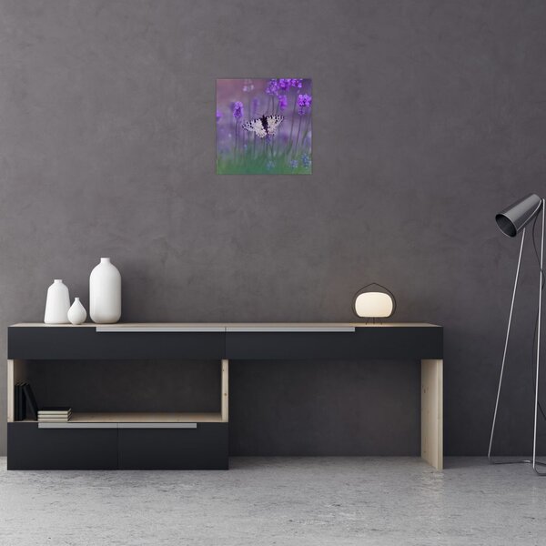Obraz - Motýl v levandulích (30x30 cm)