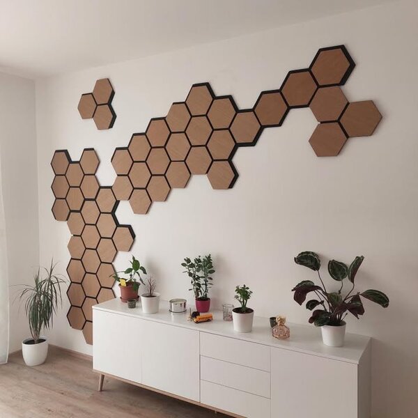 Akustický panel s dřevěnou dýhou - Hexagon - dekor dub hnědý | 79,8×66 cm | AKH003 | .cz