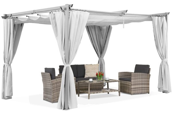 Bílá pergola La Palma 3x3m se závěsy Garden Point
