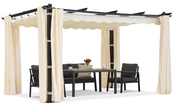 Pergola na terasu Barbados 3x3 m se závěsy Garden Point antracitově béžová