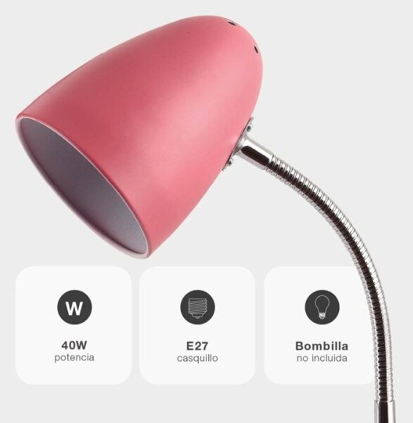 Stolní lampa s klipem na 1 žárovku E27 max 40W, růžová, 3 roky záruka