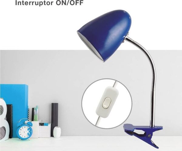 Stolní lampa s klipem na 1 žárovku E27 max 40W, modrá, 3 roky záruka