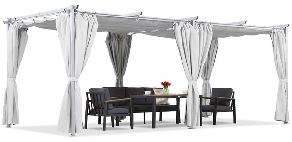 Bílá pergola La Palma 3x6 m se závěsy Garden Point
