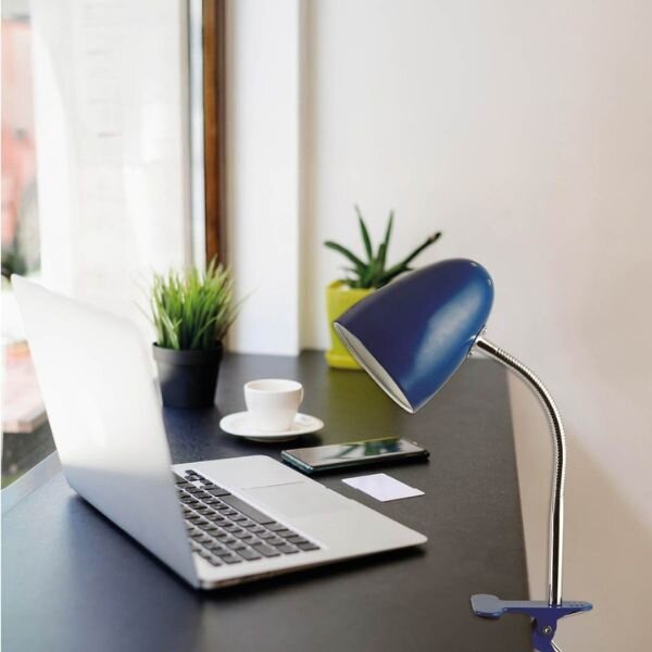 Stolní lampa s klipem na 1 žárovku E27 max 40W, modrá, 3 roky záruka