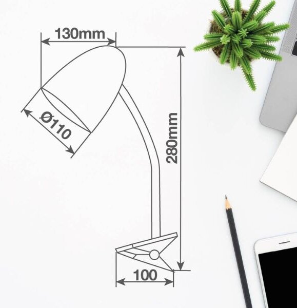 Stolní lampa s klipem na 1 žárovku E27 max 40W, růžová, 3 roky záruka