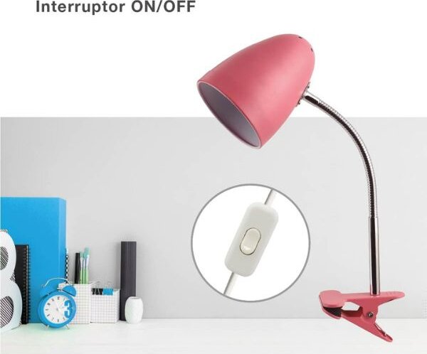 Stolní lampa s klipem na 1 žárovku E27 max 40W, růžová, 3 roky záruka