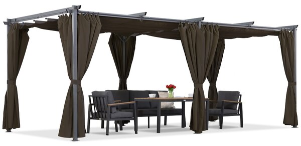 Hnědá pergola La Palma 3x6 m se závěsy Garden Point