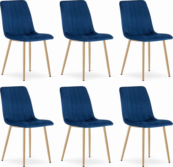 ORSARA židle tmavě modrá velur čalouněná kovové nohy nosnost do 110 kg rozměry 43x90x51 cm do obývacího pokoje kuchyně ložnice sada 6 kusů