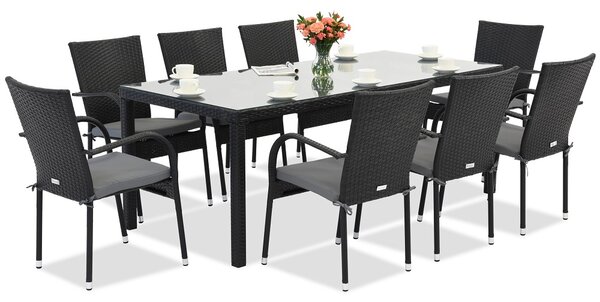 Technorattanový zahradní nábytek Milan pro 8 osob s velkým stolem Garden Point černý