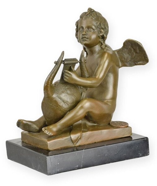 Bronzová socha - Putto s lyrou - andělská soška dítěte